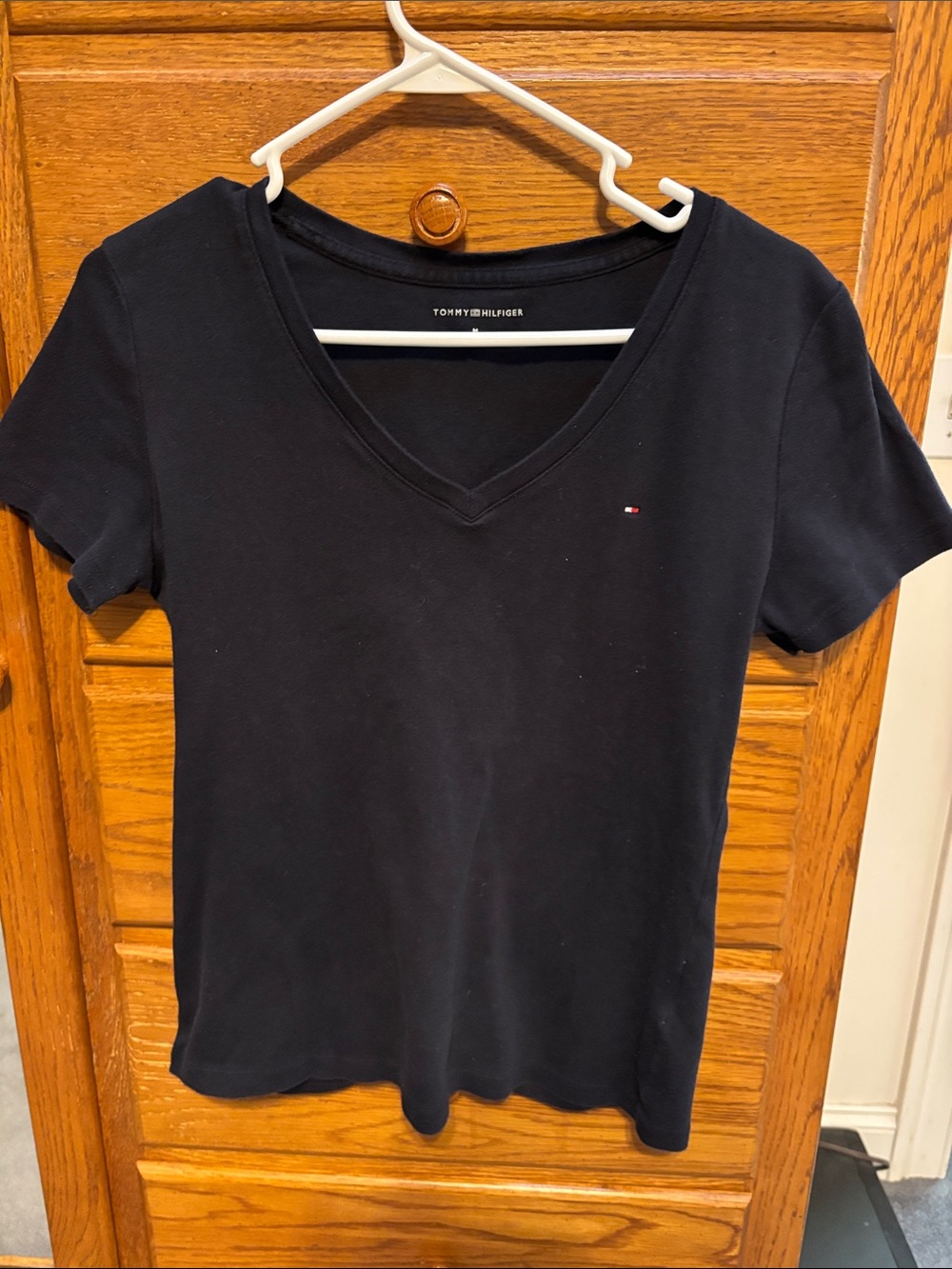 Tommy Hilfiger Black V-Neck Short Sleeve Tee with Logo